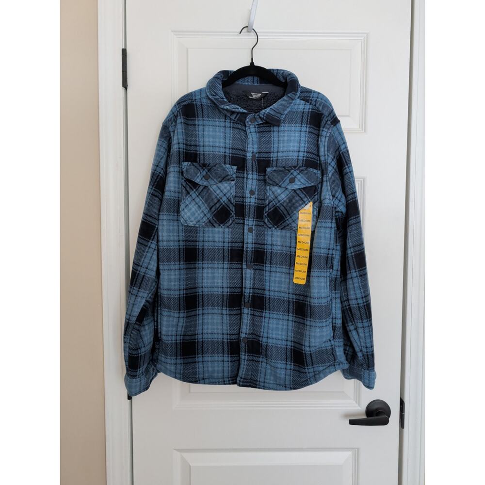 Men's Sherpa Lined Shacket Blue Plaid Size M
